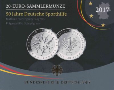 Euromunten / Duitsland / 2017 D / 20 Euro / Proof / Zilver 0.925 / 50 Jaar Duitse Sporthulp