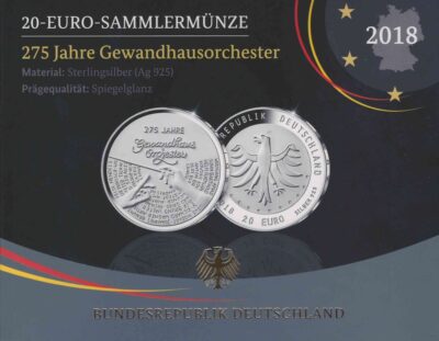 Euromunten / Duitsland / 2018 G / 20 Euro / Proof / Zilver 0.925 / 275 Jaar Gewandhausorchester