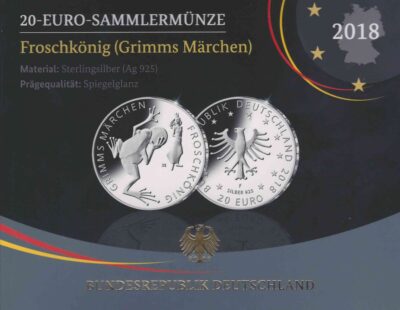 Euromunten / Duitsland / 2018 F / 20 Euro / Proof / Zilver 0.925 / De Kikkerkoning