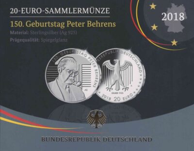 Euromunten / Duitsland / 2018 A / 20 Euro / Proof / Zilver 0.925 / 150ste Geboortedag Van Peter Berens