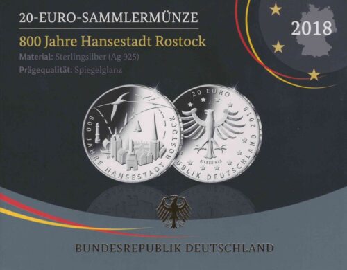 Euromunten / Duitsland / 2018 J / 20 Euro / Proof / Zilver 0.925 / 800 Jaar Hansestadt Rostock
