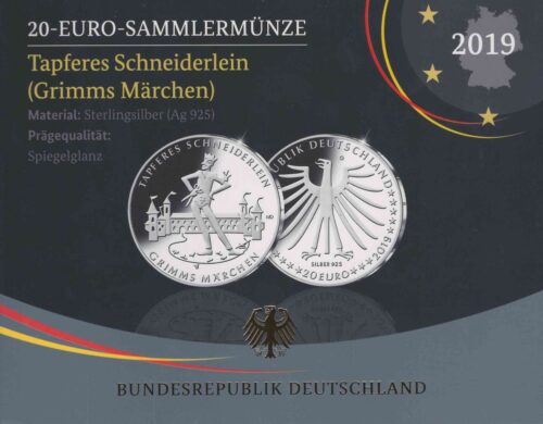 Euromunten / Duitsland / 2019 G / 20 Euro / Proof / Zilver 0.925 / Grimms Marchen / Dappere Sneider