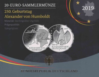 Euromunten / Duitsland / 2019 F / 20 Euro / Proof / Zilver 0.925 / 250ste Geboortedag Van Alexander Von Humboldt