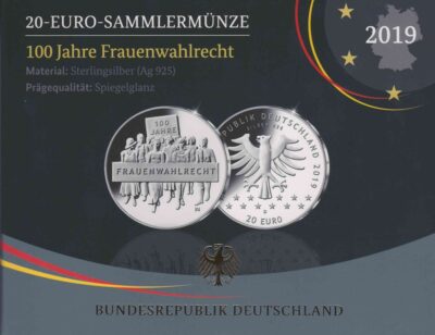 Euromunten / Duitsland / 2019 D / 20 Euro / Proof / Zilver 0.925 / 100 Jaar Vrouwenkiesrecht