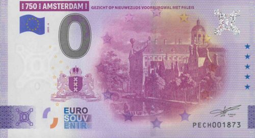 0 Euro Biljet / Netherlands / 750 Jaar Amsterdam / Gezicht Op Nieuwezijds Voorburgwal Met Paleis