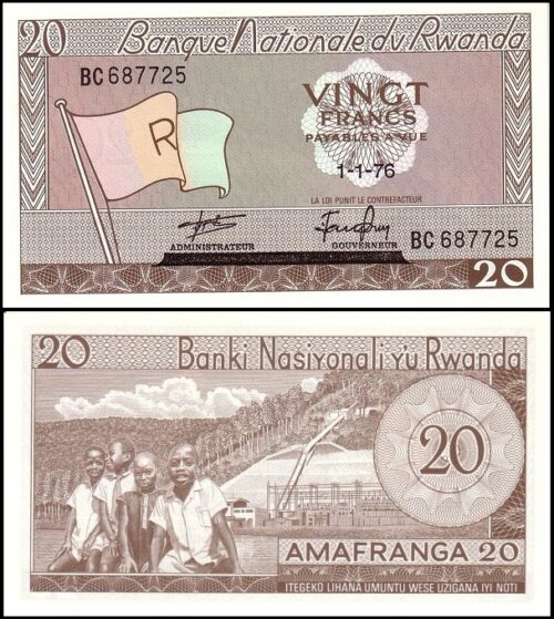 bankbiljetten / 006e / Rwanda / 20 Francs / 1976 / Unc