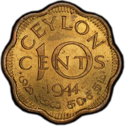 Worldcoins / Km 118 / Ceylon / 1944 / 10 Cents / Zf