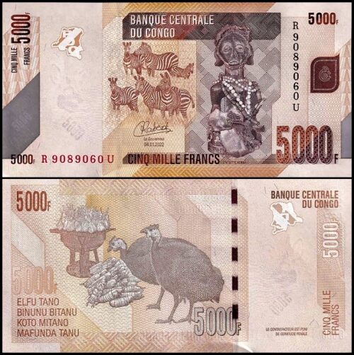 bankbiljetten / 102d / Congo Democratic Republic / Congo Dem. Republiek / 5000 Francs / 2022 / Unc