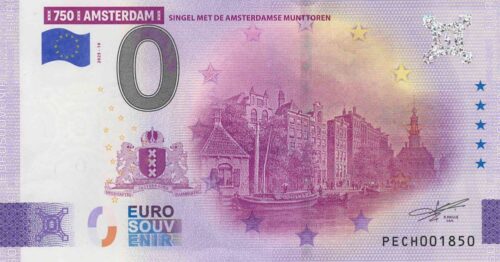 0 Euro Biljet / Netherlands / 750 Jaar Amsterdam / Singel Met Amsterdamse Munttoren