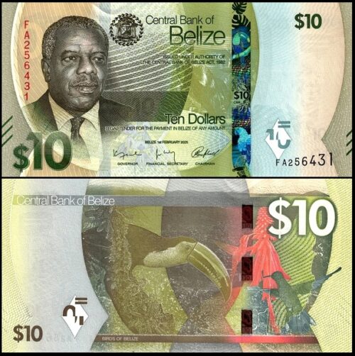 bankbiljetten / 075 / Belize / 10 Dollars / 2025 / Unc