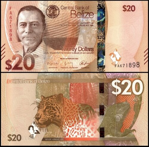 bankbiljetten / 076 / Belize / 20 Dollars / 2025 / Unc