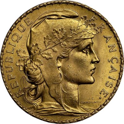 Worldcoins / Km 857 / France / Frankrijk / 1908 / 20 France / Zf+ / Gold 0.900