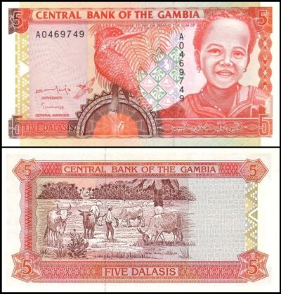 bankbiljetten / 016a / Gambia / 5 Dalasis / 1996 / Unc