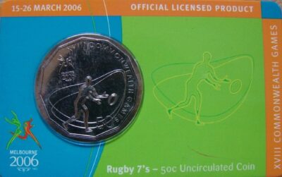 Worldcoins / Km 0775 / Australia / Australie / 2006 / 50 Cents / Commonweath Games / Rugby 7's / Coincard / Unc