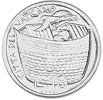 Worldcoins / Km 127 / Vatican City / Vaticaanstad / 10 Lire / 1975 / Unc