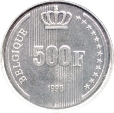 Worldcoins / Km 179 / Belgium / Belgie / 1990 / 500 Francs / Proof / Belgique / Zilver 0.833