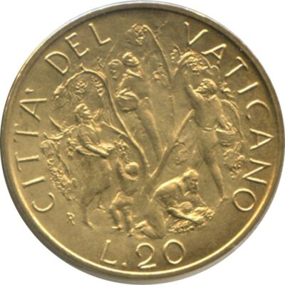 Worldcoins / Km 214 / Vatican City / Vaticaanstad / 20 Lire / 1989 / Unc