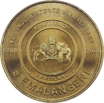 Worldcoins / Km 054 / Swaziland / 5 Emalangeni / 2008 / Unc / Independence