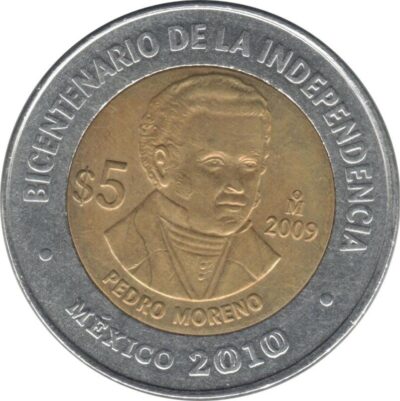 Worldcoins / Km 0910 / Mexico / 2010 / 5 Pesos / Unc / Pedro Moreno