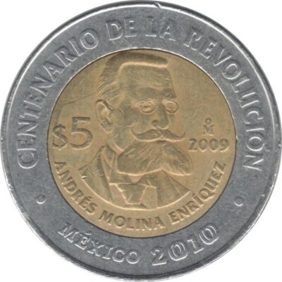Worldcoins / Km 0911 / Mexico / 2010 / 5 Pesos / Unc / Andrés Molina Enríquez