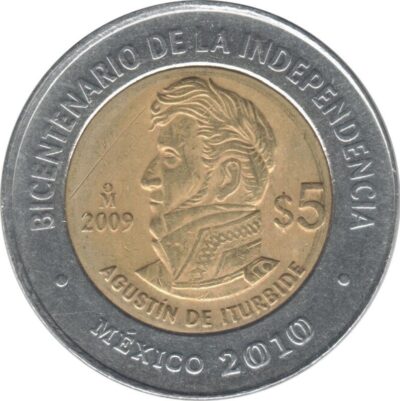 Worldcoins / Km 0912 / Mexico / 2010 / 5 Pesos / Unc / Agustín De Iturbide