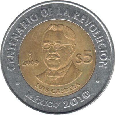 Worldcoins / Km 0913 / Mexico / 2010 / 5 Pesos / Unc / Luis Cabrera