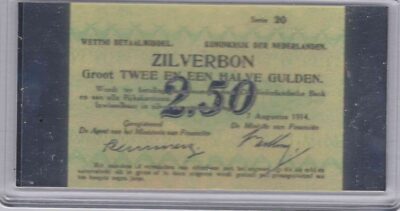 bankbiljetten / Netherlands / Nederland / 2.50 Gulden / Miniatuur / Zilverbon 1914 / Zilver 0.999