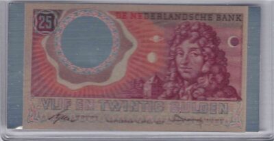 bankbiljetten / Netherlands / Nederland / 25 Gulden / Miniatuur / Huygens / Zilver 0.999