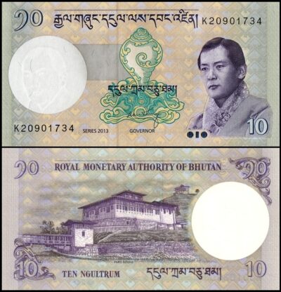 bankbiljetten / 029b / Bhutan / 10 Ngultrum / 2013 / Unc / Replacement