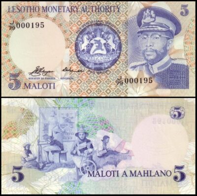 bankbiljetten / 002a / Lesotho / 5 Maloti / 1979 / Unc