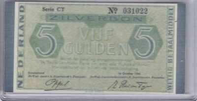 bankbiljetten / Netherlands / Nederland / 5 Gulden / Miniatuur / Zilverbon / Zilver 0.999