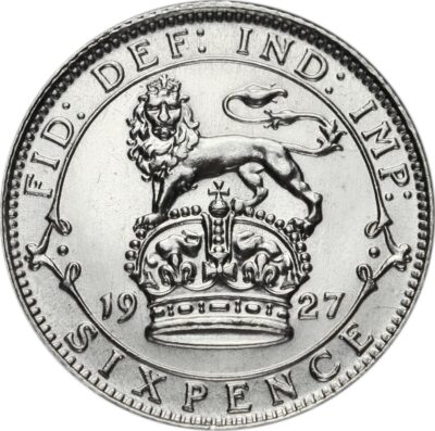 Worldcoins / Km 828 / Great Britain / Groot-Brittannie / 6 Pence / 1927 / Zf+ / Zilver 0.500