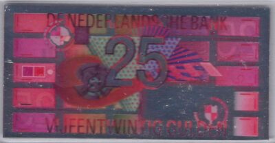 bankbiljetten / Netherlands / Nederland / 25 Gulden / Miniatuur / Roodborstje / Zilver 0.999