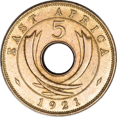 Worldcoins / Km 018 / East Africa / 1922 / 5 Cents / Zf