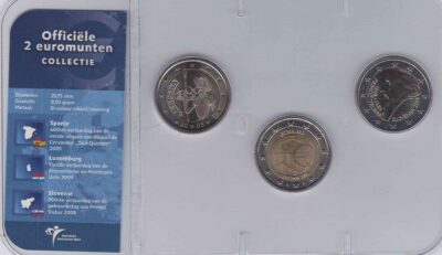 Euromunten / Officiële Collectie KNM / 2 Euro / Unc / Spanje 2005 Don Quichot / Slovenie 2008 Trubar / Luxemburg 2009 EMU
