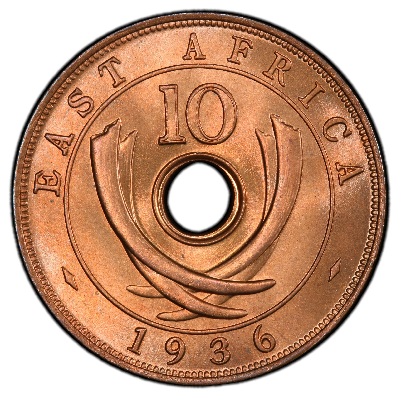 Worldcoins / Km 024 / East Africa / Oost Africa / 1936 / 10 Cents / Zf