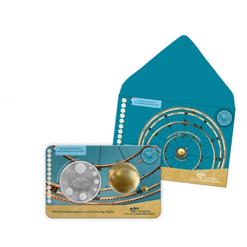 Euromunten / Nederland / 2026 / 5 Euro / Coincard / Eise Eisinga Planetarium / Eerste Dag / Aankondiging